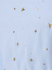 Metallic Stars Ruched Sleeve V Neck A-line Chiffon Dress