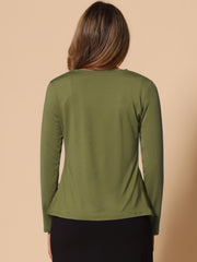 Women's Tie Front Knit Ruffled Long Sleeve Open Cardigan