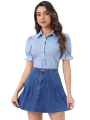 Vintage Peter Pan Collar Blouse Short Sleeve Button Down Shirt
