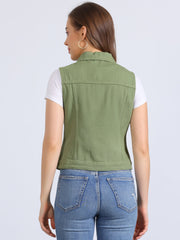 Buttoned Chest Flap Pocket Washed Denim Jacket Vest