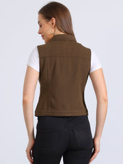 Buttoned Chest Flap Pocket Washed Denim Jacket Vest