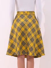 Christmas Tartan Plaid High Waist Belted Vintage A-Line Midi Skirt