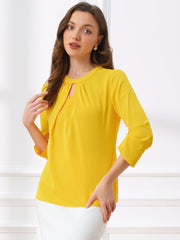 Office Keyhole Pleated 3/4 Sleeve Chiffon Blouse