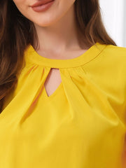 Office Keyhole Pleated 3/4 Sleeve Chiffon Blouse
