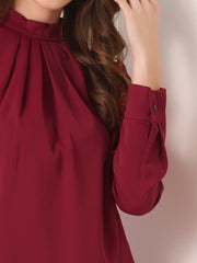 Stand Collar Chiffon Long Sleeve Business Casual Work Blouse