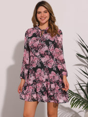 Floral V Neck Semi Sheer Layered Tiered Mini Dress