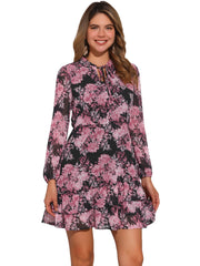 Floral V Neck Semi Sheer Layered Tiered Mini Dress
