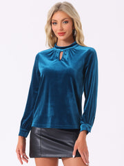 Velvet Long Sleeve Keyhole Elegant Casual Blouse