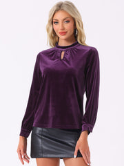 Velvet Long Sleeve Keyhole Elegant Casual Blouse