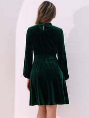 Velvet Smocked Waistline Long Sleeve Midi Dress
