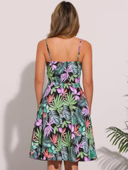 Summer Casual Beach V Neck Tie Front Rainbow Spaghetti Strap Dress