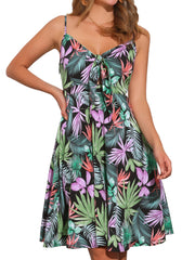 Summer Casual Beach V Neck Tie Front Rainbow Spaghetti Strap Dress