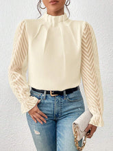 Wrinkle-Resistant Chiffon Mock Neck Sheer Long Sleeves Pleated Work & Business Blouse