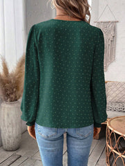 Mixed Pattern Paisley Lace Swiss Dots Smocked Long Sleeve Blouse