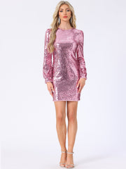 Sequin Lantern Long Sleeve Sparkle Bodycon Party Club Mini Dress