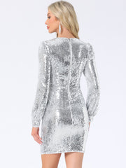 Sequin Lantern Long Sleeve Sparkle Bodycon Party Club Mini Dress