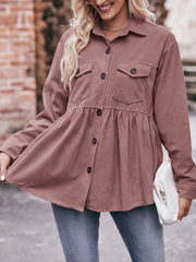 Corduroy Collared Button Down Babydoll Blouse