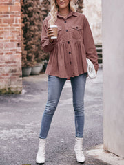 Corduroy Collared Button Down Babydoll Blouse