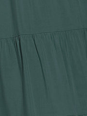 Midi Solid Elastic Waist Flare Tiered Long Pockets A-Line Skirt