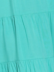 Midi Solid Elastic Waist Flare Tiered Long Pockets A-Line Skirt
