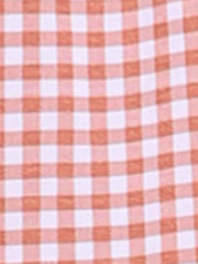Square Neck Short Sleeves Gingham Plaid Blouse