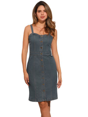 Button Down Denim Sleeveless Sweetheart Neck Jeans Dress