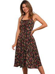 Halter Neck Floral Summer Sundress Sleeveless Lace Up Midi Dress