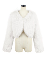 Long Sleeves Open Front Cropped Faux Fur Jacket