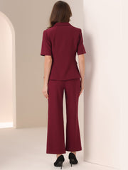 2 Pieces One Button Short Sleeve Blazer Jacket and Suit Pants Office Suit Set