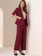 2 Pieces One Button Short Sleeve Blazer Jacket and Suit Pants Office Suit Set