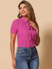 Retro Dots Bow Tie Peter Pan Collar Chiffon Blouse
