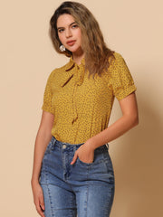 Retro Dots Bow Tie Peter Pan Collar Chiffon Blouse