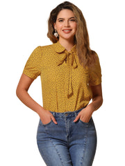 Retro Dots Bow Tie Peter Pan Collar Chiffon Blouse