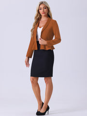 Vintage Lapel Long Sleeve Ruffle Hem Office Cropped Blazer