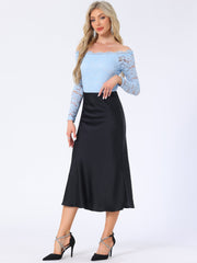 Off Shoulder Floral Lace Top Sheer Long Sleeves Casual Blouse