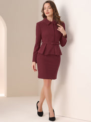 2pc Business Suits Belted Peplum Blazer Jacket and Pencil Skirt Sets