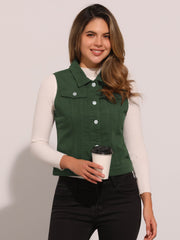 Buttoned Chest Flap Pocket Washed Denim Jacket Vest