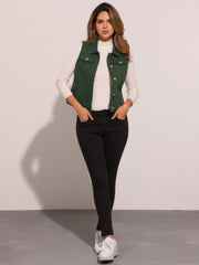 Buttoned Chest Flap Pocket Washed Denim Jacket Vest