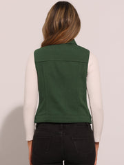 Buttoned Chest Flap Pocket Washed Denim Jacket Vest