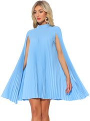 Loose Flowy Cloak Sleeve Cape Pleated Chiffon Mini Dress