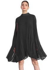 Loose Flowy Cloak Sleeve Cape Pleated Chiffon Mini Dress