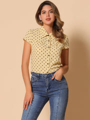 Short Sleeve Tops Vintage Polka Dots Button Up Shirt