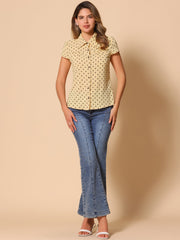 Short Sleeve Tops Vintage Polka Dots Button Up Shirt