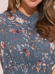 Floral A-line Smocked Waist Tiered Ruffled Chiffon Mini Dress