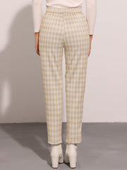 Vintage Tartan Plaid Pants Elastic Waist Straight Long Trousers
