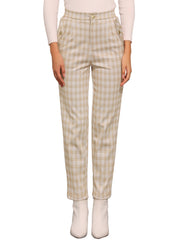 Vintage Tartan Plaid Pants Elastic Waist Straight Long Trousers