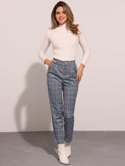 Vintage Tartan Plaid Pants Elastic Waist Straight Long Trousers