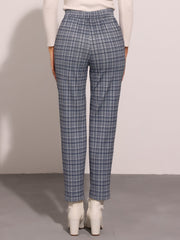 Vintage Tartan Plaid Pants Elastic Waist Straight Long Trousers