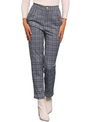 Vintage Tartan Plaid Pants Elastic Waist Straight Long Trousers