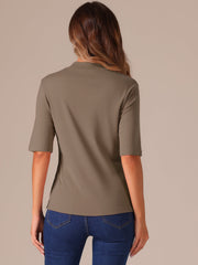 Mock Neck Solid Color Short Sleeves Casual T-shirts